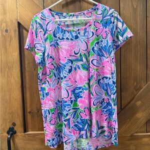 Floral Short Sleeve Top in Pink and Blue